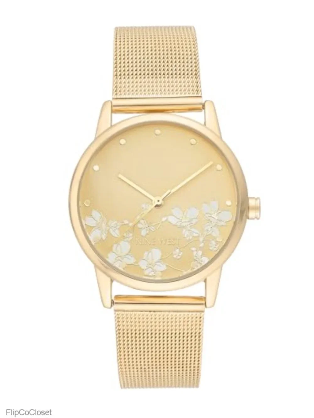Elegant Floral Dial Women's Watch Gold Mesh Bracelet Quartz